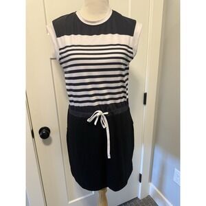 Stripe Womens Medium Tie Belted Coastal Preppy Nautical Black White